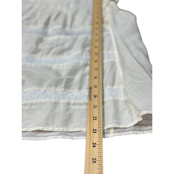 NEW LOFT Womens M Blouse Silk White Lace Trim Embroidered Flutter Sleeve Top - Picture 7 of 10